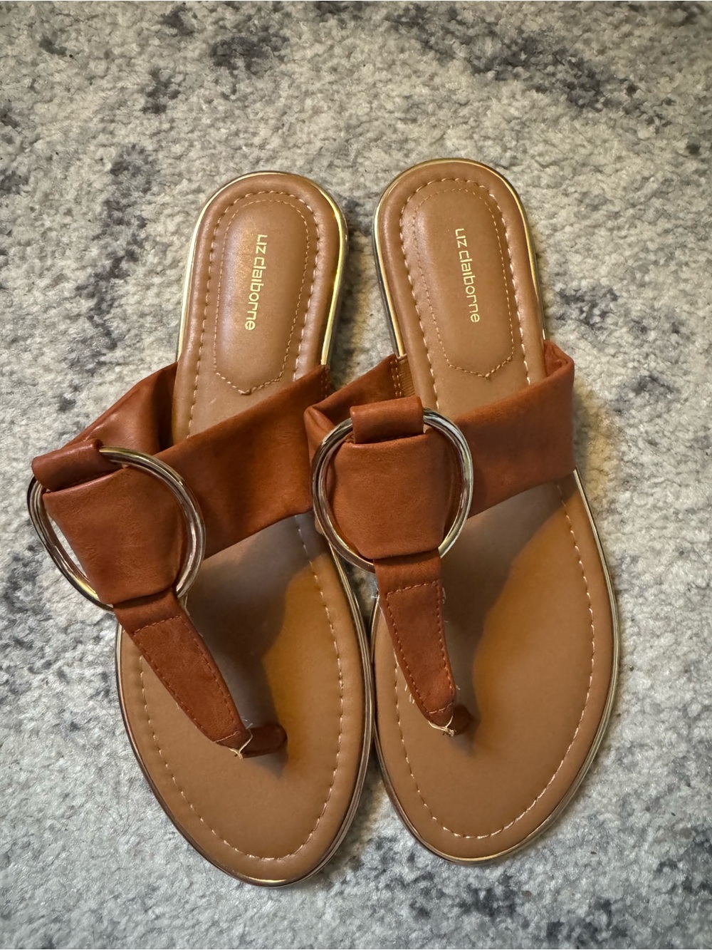 Liz Claiborne Tan/Brown Ring-Accent Thong Sandals